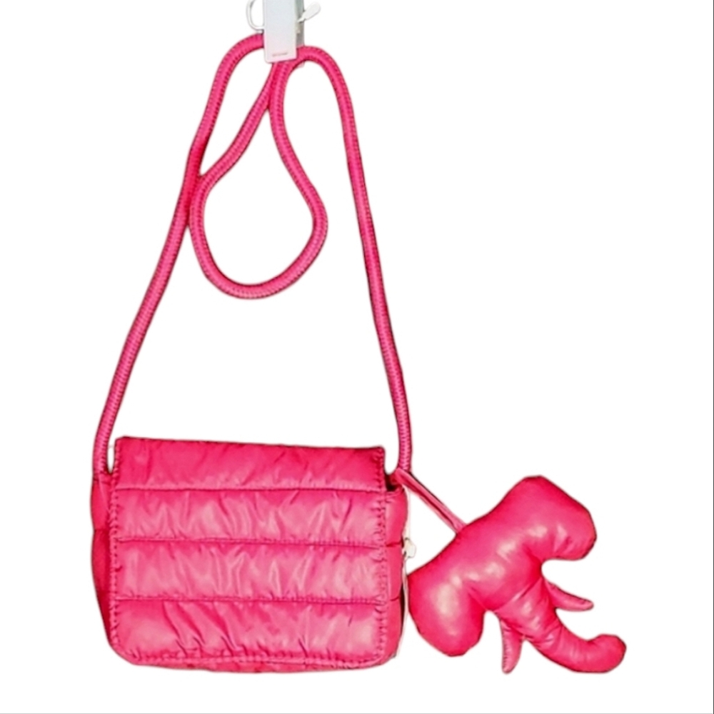 NWT Zara Kids Hot Pink/Magenta Quilted/Padded Purse with Elephant Change Pouch
